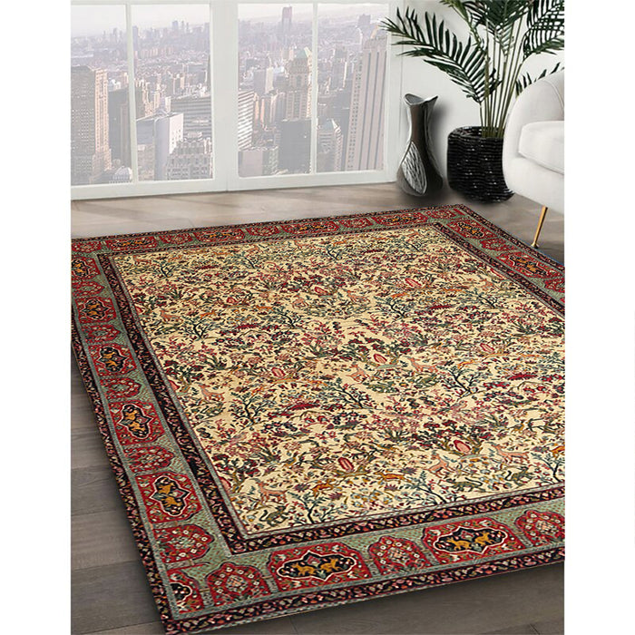 Traditional Metallic Gold Persian Rug in Family Room, tr505