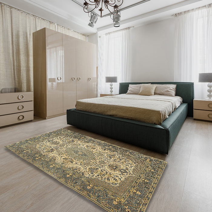 Machine Washable Traditional Dark Brown Rug in a Bedroom, wshtr508