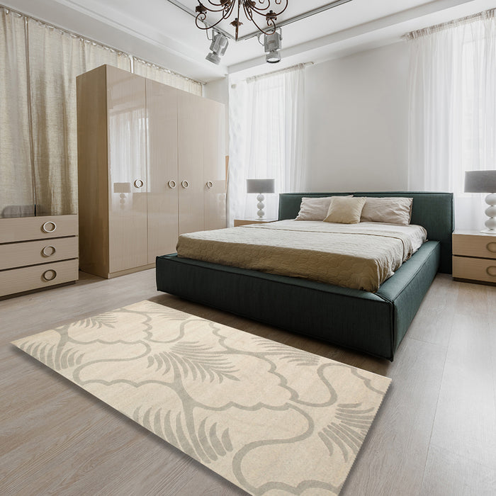 Traditional Tan Brown Persian Rug in a Bedroom, tr509