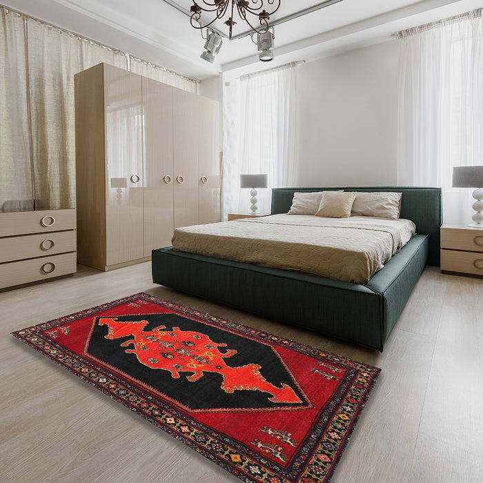 Traditional Dark Brown Persian Rug in a Bedroom, tr50