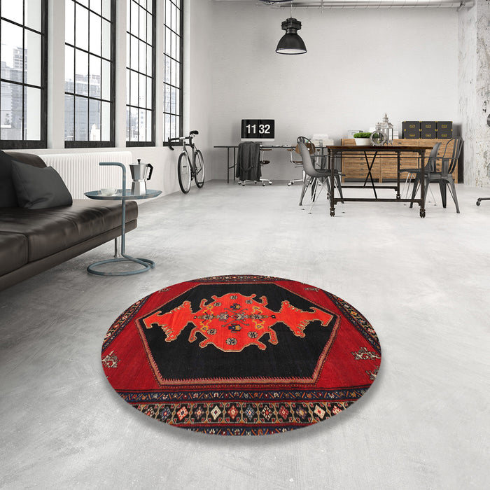 Round Traditional Dark Brown Persian Rug in a Office, tr50