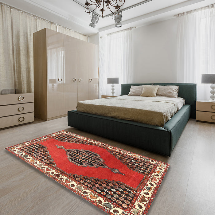 Traditional Orange Salmon Pink Persian Rug in a Bedroom, tr510
