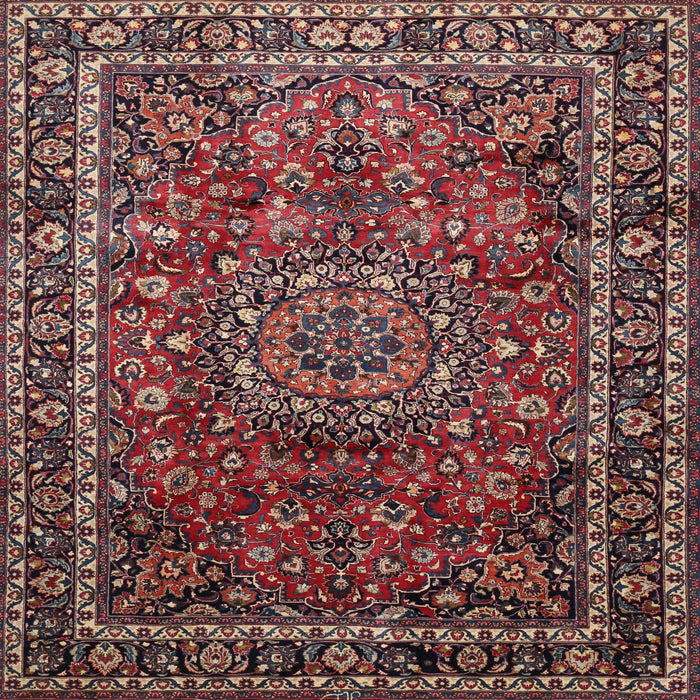 Square Traditional Orange Salmon Pink Medallion Rug, tr512
