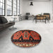 Round Traditional Saffron Red Persian Rug in a Office, tr513