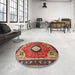 Round Machine Washable Traditional Saffron Red Rug in a Office, wshtr514