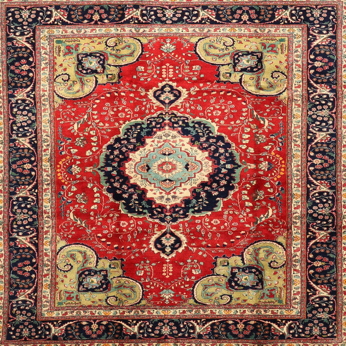 Round Machine Washable Traditional Saffron Red Rug, wshtr514