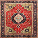 Round Machine Washable Traditional Saffron Red Rug, wshtr514