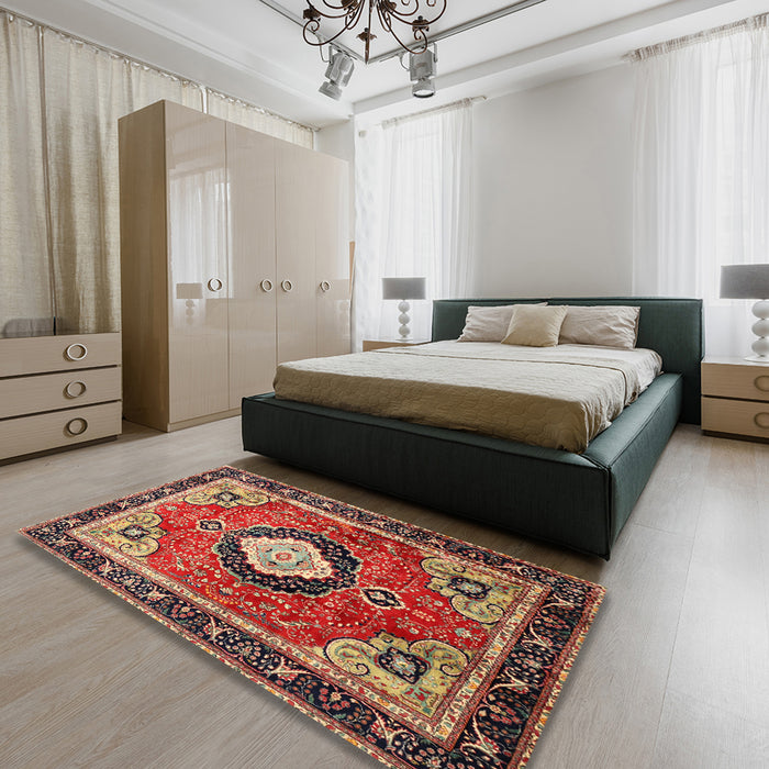 Machine Washable Traditional Saffron Red Rug in a Bedroom, wshtr514