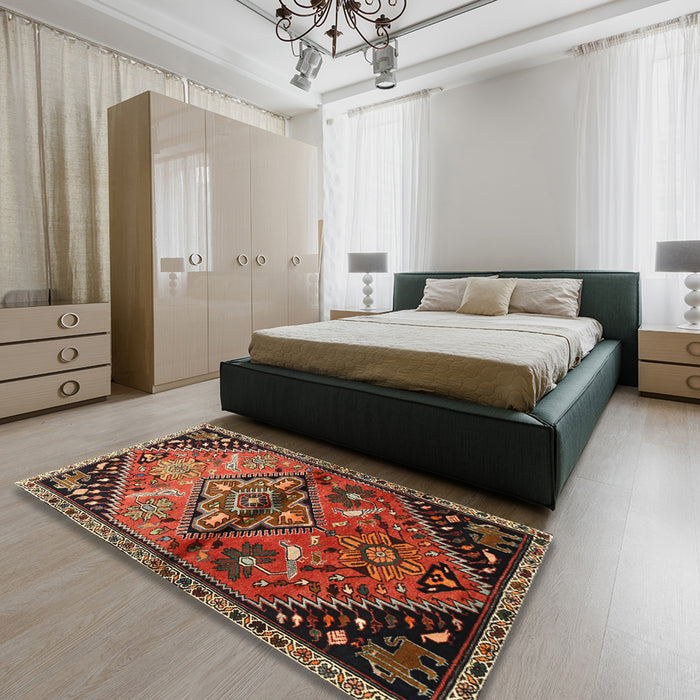 Traditional Saffron Red Persian Rug in a Bedroom, tr516