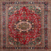 Square Traditional Saffron Red Medallion Rug, tr518