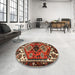 Round Traditional Crimson Red Persian Rug in a Office, tr519
