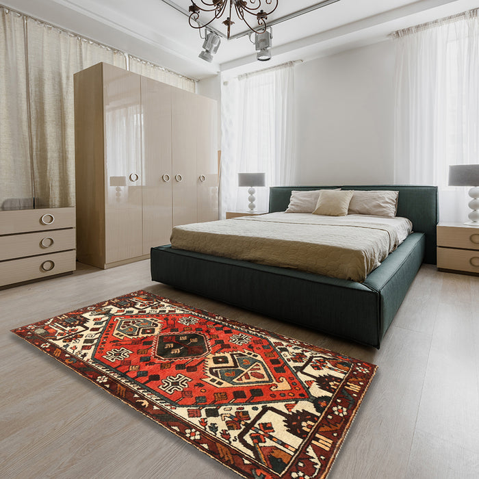 Traditional Crimson Red Persian Rug in a Bedroom, tr519