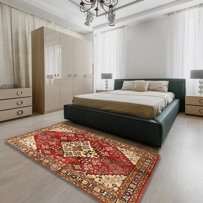 Traditional Sand Brown Medallion Rug in a Bedroom, tr520