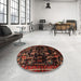 Round Machine Washable Traditional Sepia Brown Rug in a Office, wshtr521