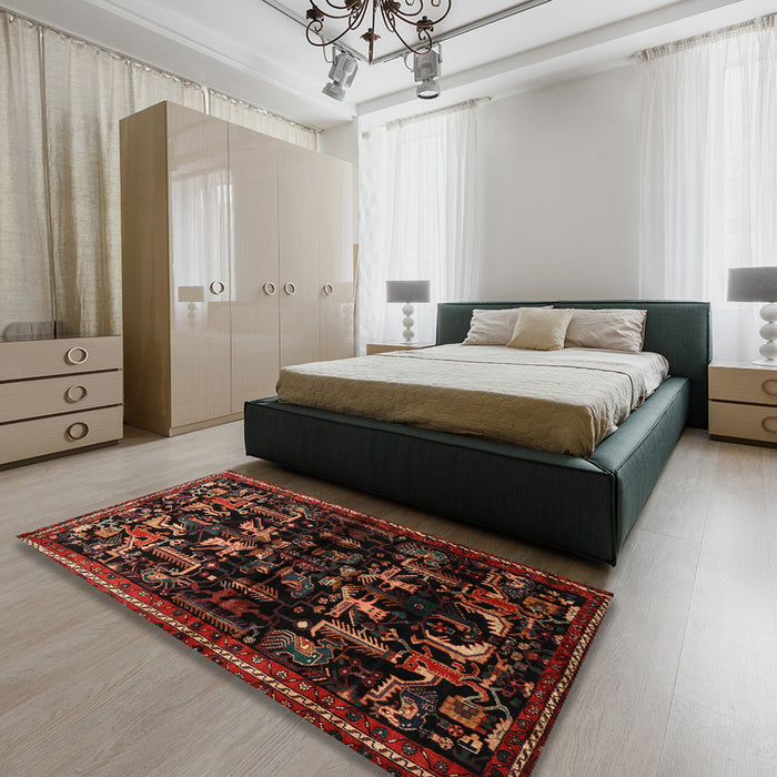 Traditional Reddish Brown Animal Rug in a Bedroom, tr521