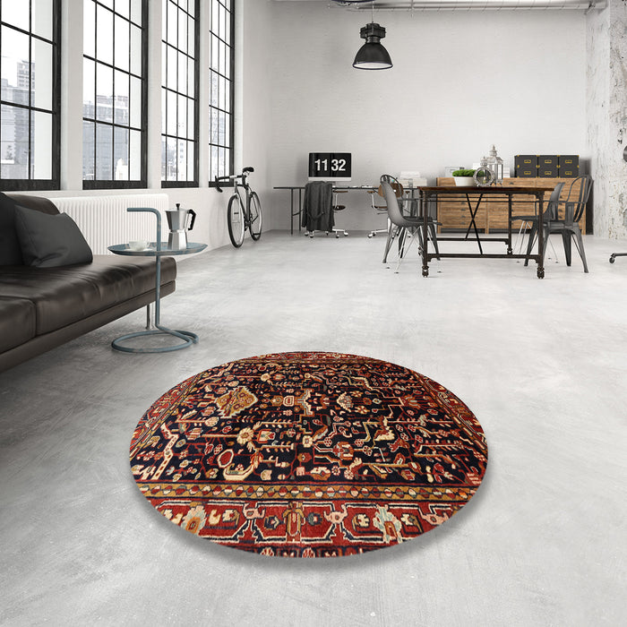 Round Traditional Deep Red Persian Rug in a Office, tr522