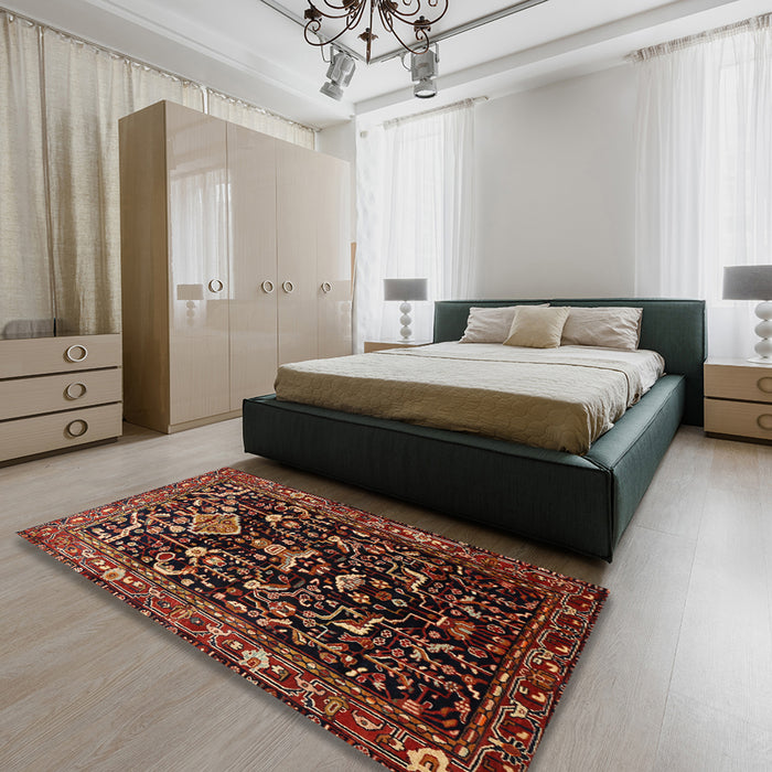 Traditional Deep Red Persian Rug in a Bedroom, tr522