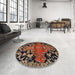 Round Machine Washable Traditional Vermilion Red Rug in a Office, wshtr523