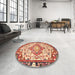 Round Machine Washable Traditional Red Rug in a Office, wshtr525