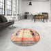 Round Machine Washable Traditional Brown Rug in a Office, wshtr526