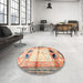 Round Traditional Brown Animal Rug in a Office, tr526