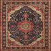 Square Traditional Orange Brown Medallion Rug, tr527