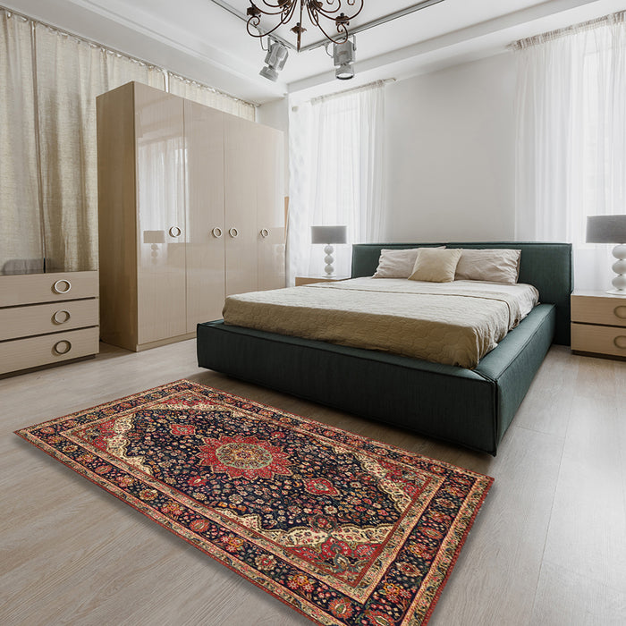Machine Washable Traditional Orange Brown Rug in a Bedroom, wshtr527
