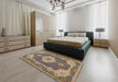 Traditional Brownish Green Medallion Rug in a Bedroom, tr528