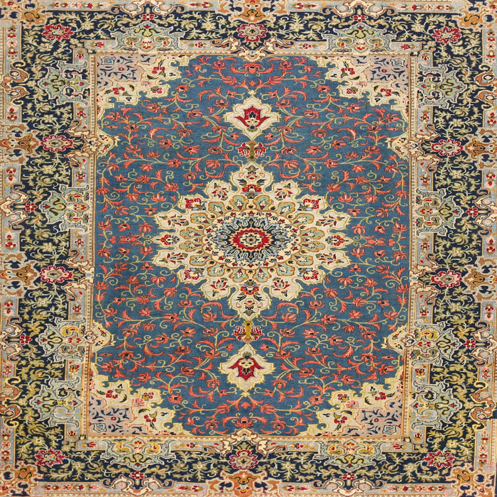 Square Traditional Brownish Green Medallion Rug, tr528