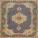 Square Traditional Brownish Green Medallion Rug, tr528