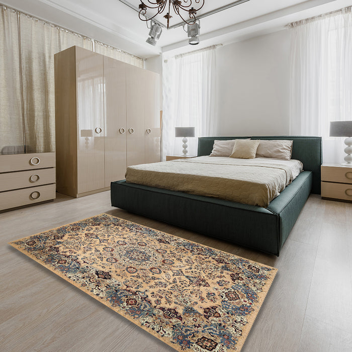 Traditional Coffee Brown Medallion Rug in a Bedroom, tr530