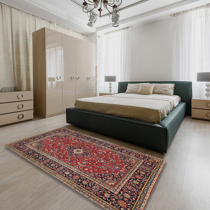 Traditional Saffron Red Persian Rug in a Bedroom, tr532