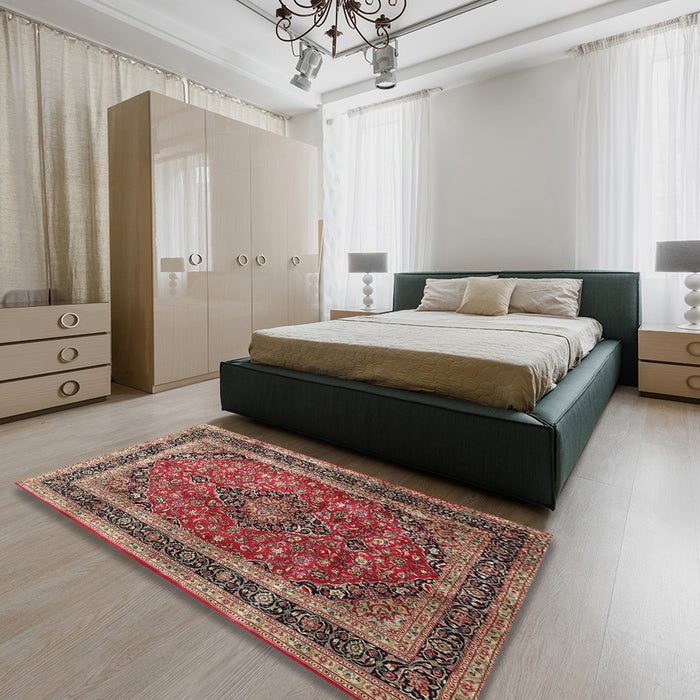 Traditional Saffron Red Persian Rug in a Bedroom, tr533