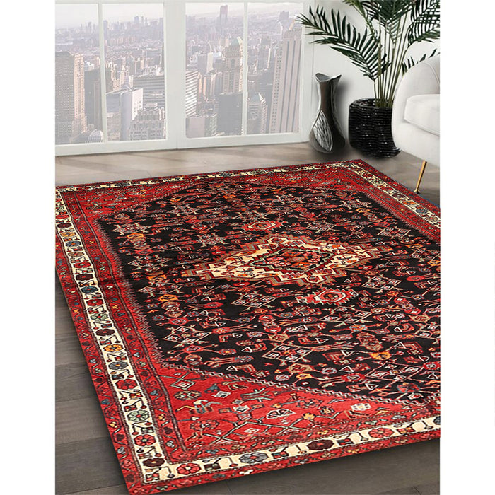 Traditional Sienna Brown Persian Rug in Family Room, tr534