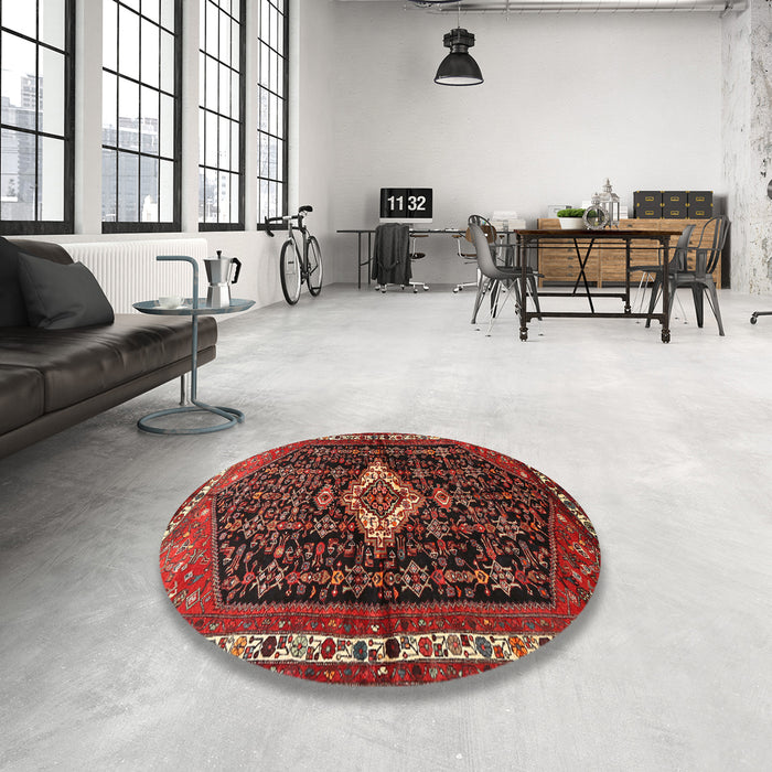 Round Machine Washable Traditional Sienna Brown Rug in a Office, wshtr534