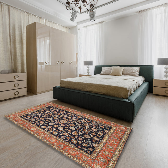 Traditional Light Copper Gold Persian Rug in a Bedroom, tr536