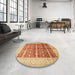Round Machine Washable Traditional Orange Red Rug in a Office, wshtr539