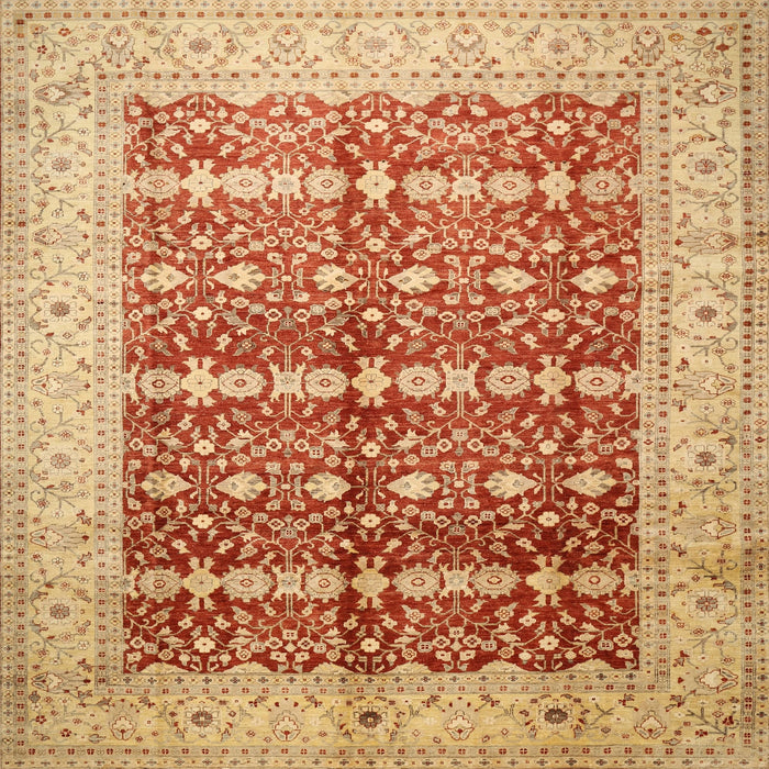 Round Machine Washable Traditional Orange Red Rug, wshtr539