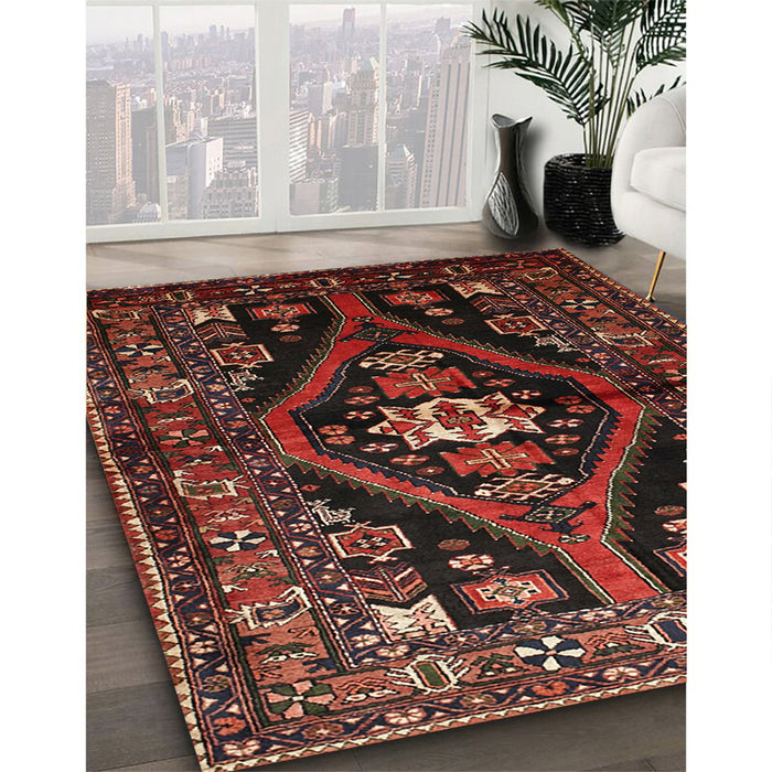 Traditional Sienna Brown Persian Rug in Family Room, tr53