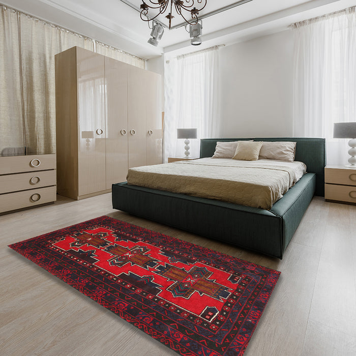 Machine Washable Traditional Taupe Brown Rug in a Bedroom, wshtr541
