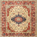 Square Traditional Fire Brick Red Medallion Rug, tr542