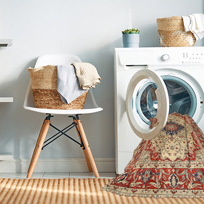 Machine Washable Traditional Fire Brick Red Rug in a Washing Machine, wshtr542