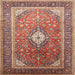 Square Traditional Fire Brick Red Medallion Rug, tr545