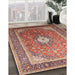 Traditional Fire Brick Red Medallion Rug in Family Room, tr545