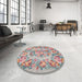 Round Machine Washable Traditional Orange Salmon Pink Rug in a Office, wshtr546