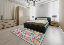 Traditional Orange Salmon Pink Medallion Rug in a Bedroom, tr546