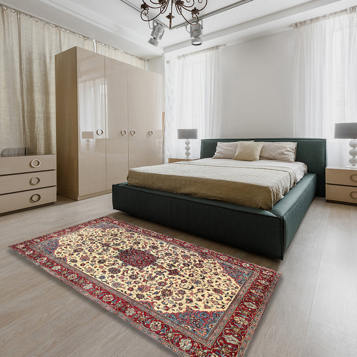Traditional Brown Red Medallion Rug in a Bedroom, tr548