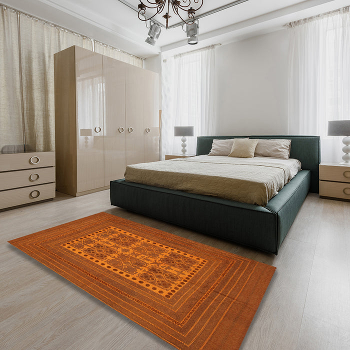 Traditional Orange Red Southwestern Rug in a Bedroom, tr54