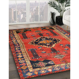 Traditional Dark Gold Brown Persian Rug in Family Room, tr550