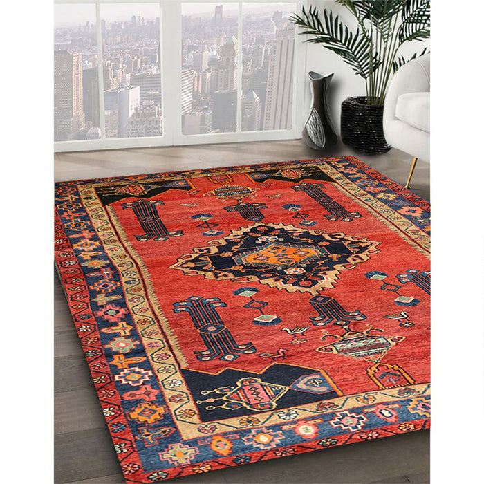 Traditional Dark Gold Brown Persian Rug in Family Room, tr550